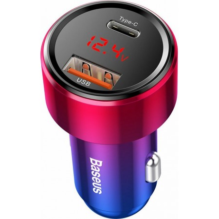 BASEUS CAR CHARGER MAGIC SERIES TYPE C + POWER DELIVERY + USB QC 45W RED CCMLC20C-03