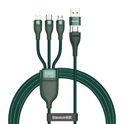 CABLE BASEUS USB / TYPE C 4w1 TO MICRO + LIGHTNING 8-PIN + TYPE C 100W PD Qi GREEN (CA2T3-06)