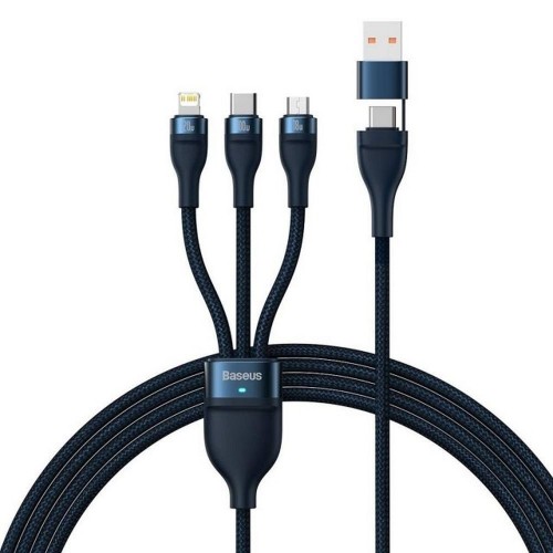 CABLE BASEUS 3 IN 1 FLASH SERIES 2 USB A TO MICRO + LIGHTNING 8-PIN + TYPE C 100W CASS030103 1.2m BLUE