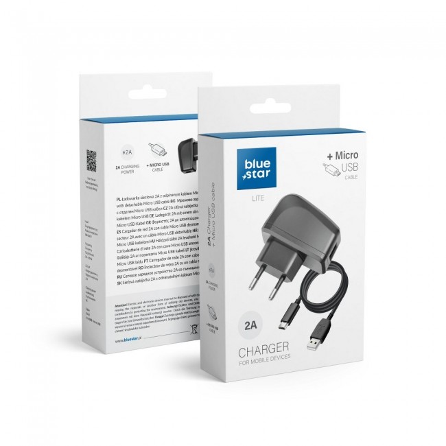 Blue Star micro USB Cable & Wall Adapter Μαύρο 2A Lite (5901737411556)