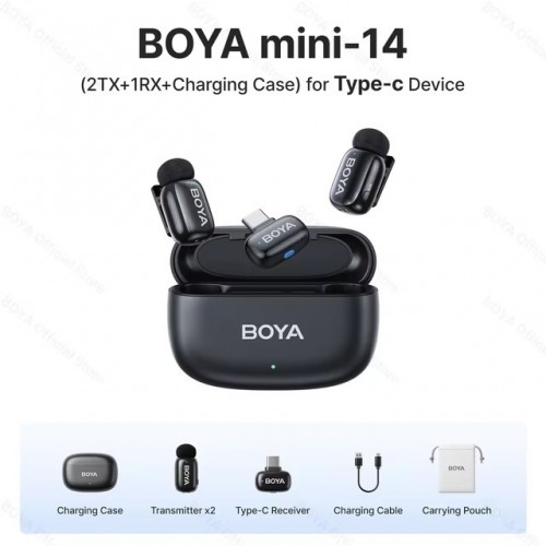 MICROPHONE BOYA WIRELESS MINI TYPE-C – 2,4GHZ 2MIC WITH CHARGING BOX EU