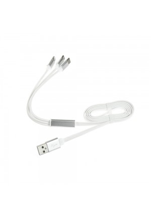 CABLE 3 IN 1 MICRO USB + LIGHTNING 8 PIN + TYPE C WHITE HD6