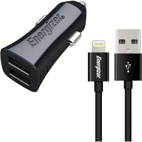 ENERGIZER CAR CHARGER 3.4A 2 USB + LIGHTNING CABLE BLACK (DCK2CULI3)