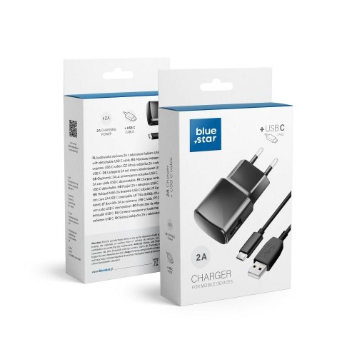 BLUE STAR UNIVERSAL WALL CHARGER WITH DETACHABLE USB TYPE C 2A CABLE
