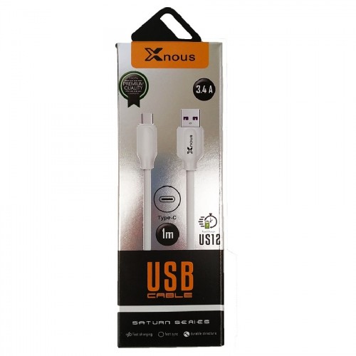 CABLE CHARGING / DATA XNOUS US12 USB TO TYPE-C 3.4A 1m WHITE