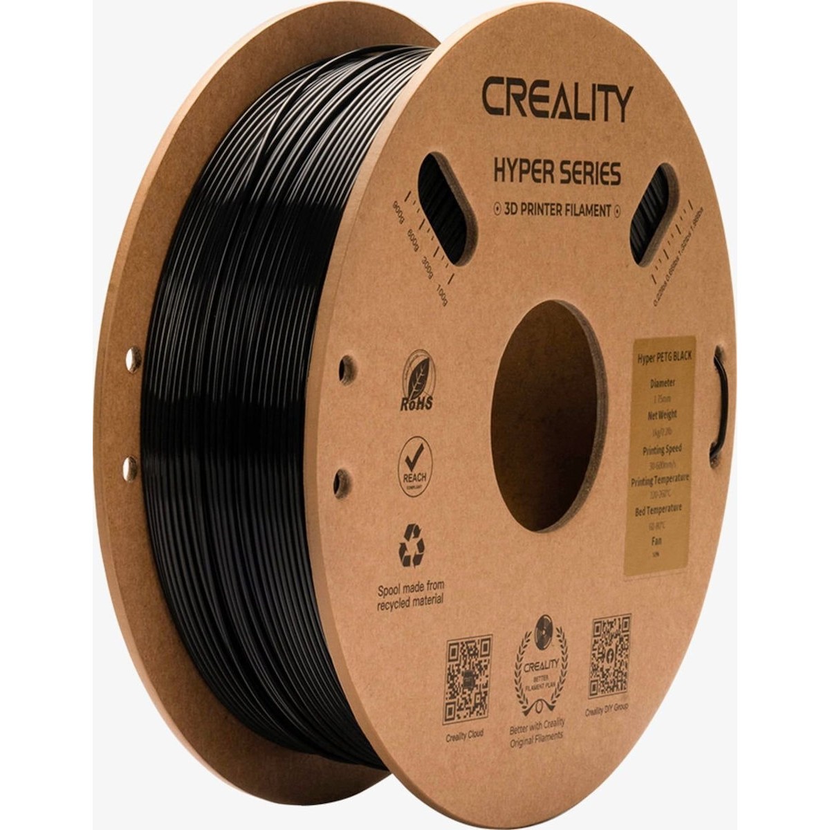 CREALITY3D HYPER-PETG 3D PRINTER FILAMENT SPOOL 1.75mm BLACK 3301030043