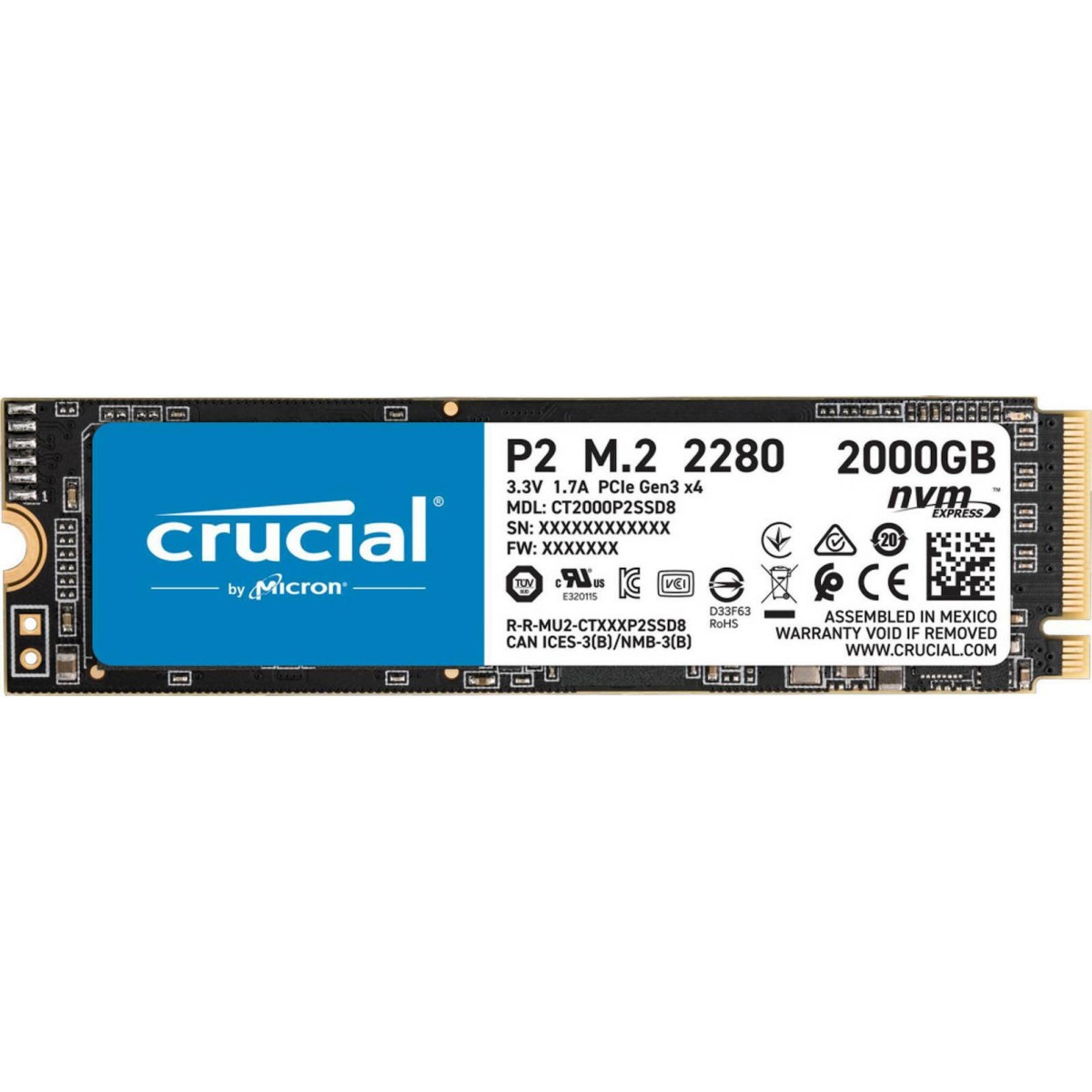 SSD CRUCIAL P2 2TB M.2 2280 PC1e CT2000P2SSD8