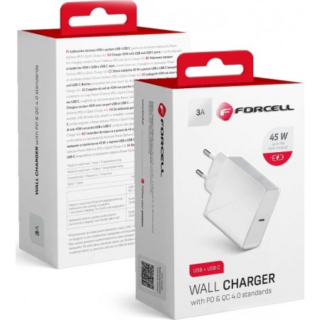 FORCELL TRAVEL CHARGER USB-C SOCKET 3A 45W WITH PD AND QC 4.0 FUNCTION (5903396040962)
