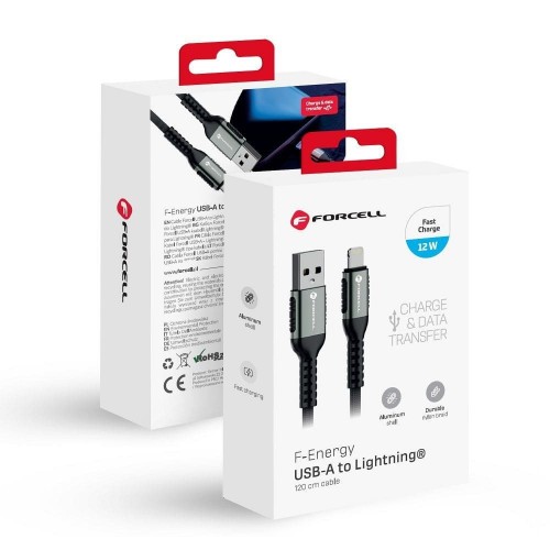 FORCELL F-ENERGY C257 CABLE USB A TO LIGHTNING 2,4A 12W CAFULE 1,2M BLACK