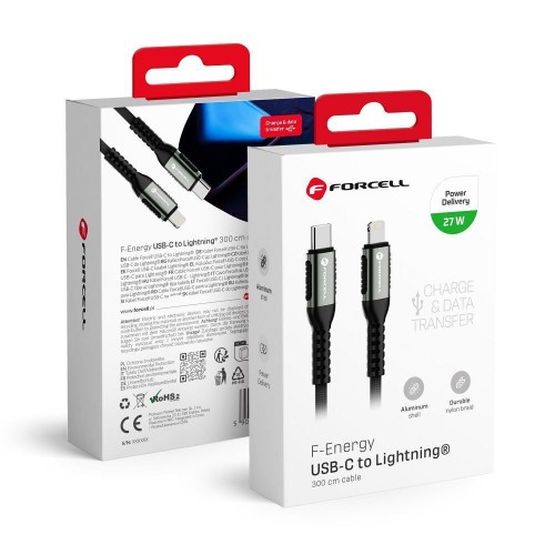 FORCELL F-ENERGY C259 CABLE USB A TO LIGHTNING 3A 27W CAFULE 3M BLACK
