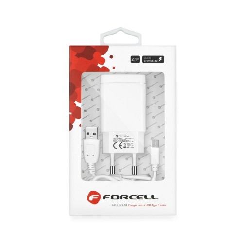 CHARGER FORCELL WITH USB TYPE C CABLE - 2.4A 18W WITH QUICK CHARGE 3.0 FUNCTION