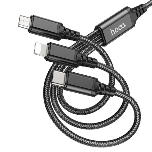 CABLE HOCO USB 4 IN 1 TO LIGHTNING 8-PIN + MICRO + 2x TYPE C X76 BLACK