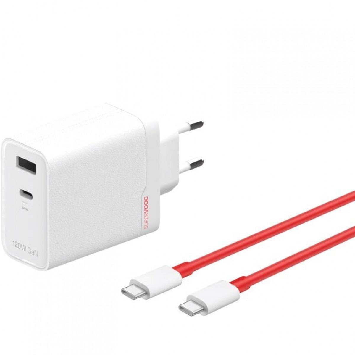 CHARGER ONEPLUS 120W DUAL PORTS SUPERVOOC  ADAPTER + CABLE (TYPE-C + TYPE-A) - WHITE EU