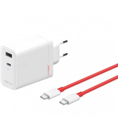 CHARGER ONEPLUS 120W DUAL PORTS SUPERVOOC  ADAPTER + CABLE (TYPE-C + TYPE-A) - WHITE EU