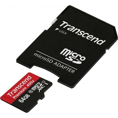 MICRO SDXC TRANSCEND 64GB 400X CLASS 10 U1 UHS-I WITH ADAPTER (TS64GUSDU1)