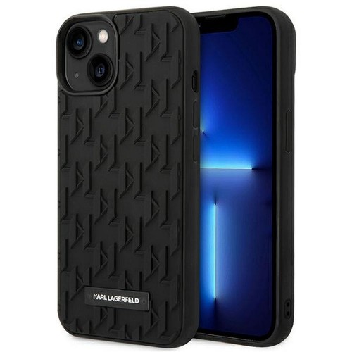 ΘΗΚΗ ΓΙΑ APPLE IPHONE 14 HARDCASE 3D RUBBER CASE MONOGRAM PATTERN METAL PLATE KARL LAGERFELD BLACK KLHCP14SRUPKLPK