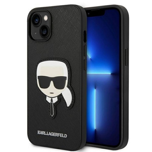 ΘΗΚΗ ΓΙΑ APPLE IPHONE 14 HARDCASE SAFFIANO WITH KARL HEAD PATCH KARL LAGERFELD BLACK KLHCP14SSAPKHK