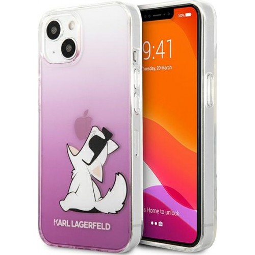 ΘΗΚΗ ΓΙΑ APPLE IPHONE 13 FACEPLATE CHOUPETTE EAT GRADIENT LAGERFELD KLHCP13MCFNRCPI PINK