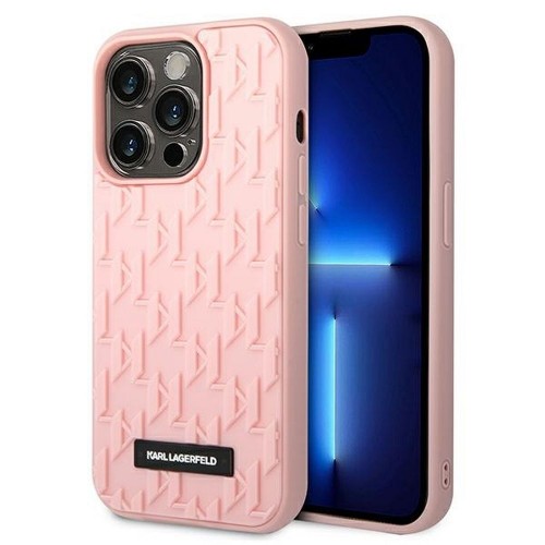 ΘΗΚΗ ΓΙΑ APPLE IPHONE 14 PRO MAX KARL LAGERFELD FACEPLATE 3D RUBBER MONOGRAM PATTERN METAL PLATE PINK KLHCP14XRUPKLPP