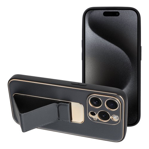 ΘΗΚΗ ΓΙΑ APPLE IPHONE 15 PRO LEATHER KICKSTAND BLACK