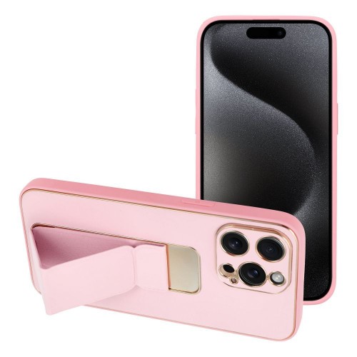 ΘΗΚΗ ΓΙΑ APPLE IPHONE 15 PRO LEATHER KICKSTAND PINK