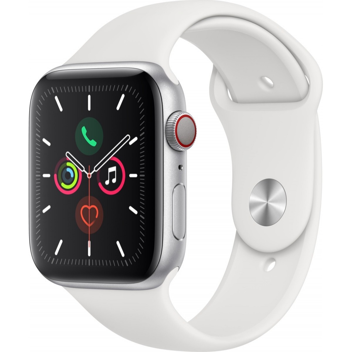APPLE WATCH 5 44mm GPS+CELLULAR SILVER ALUMINUM WITH WHITE SPORT BAND EU (MWWC2)