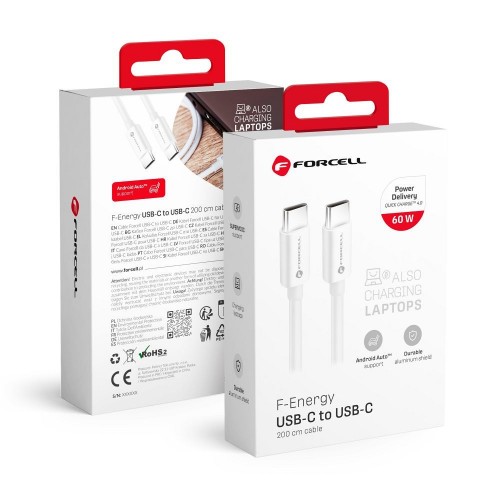 CABLE USB-C TO USB-C FORCELL F-ENERGY QC4.0 PD 3A 60W 2m C338 WHITE