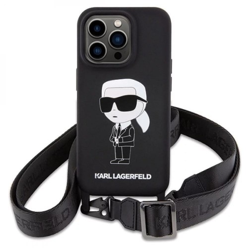 ΘΗΚΗ KARL LAGERFELD IPHONE 15 PRO MAX SILICONE IKONIK CROSSBODY KLHCP15XSCBSKNK BLACK